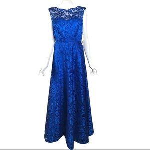 Aidan Mattox Blue Floral Lace Evening Gown